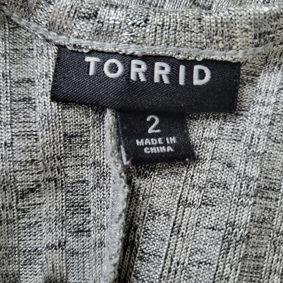 Torrid Trapeze Dress Size 2 2X Silver Metallic Shimmer Ribbed Knit 3/4 Sleeve - Picture 6 of 13